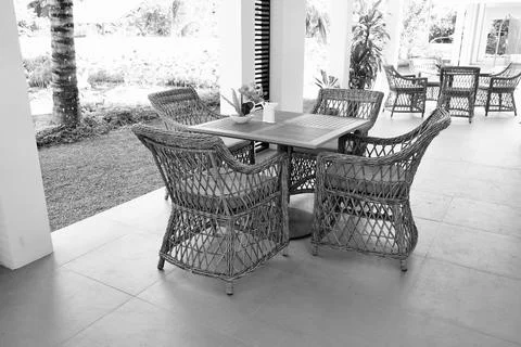 Interior design, Empty Chair and table setting for dinner in restaurant , house  Stock-Fotos