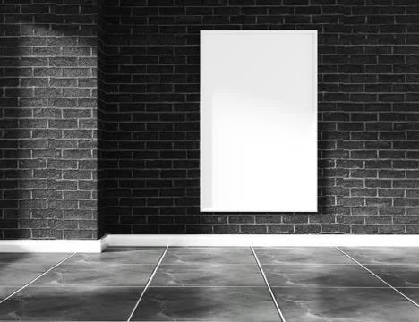 Interior design empty room brick wall and granite tile floor mock up. 3D rend Illustrazione stock