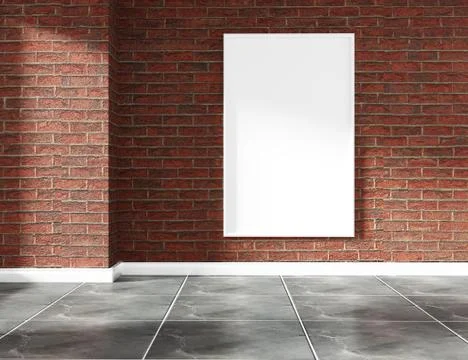 Interior design empty room brick wall and granite tile floor mock up. 3D rend Illustrazione stock
