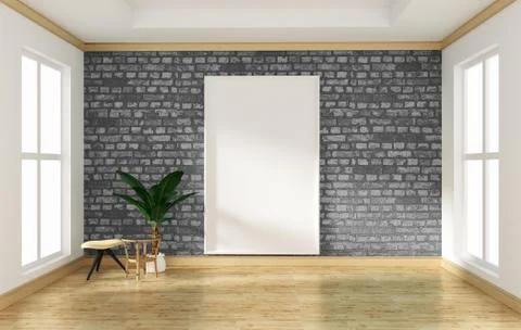 Interior design empty room gray brick wall and wooden floor mock up. 3D rende Stock Illustration