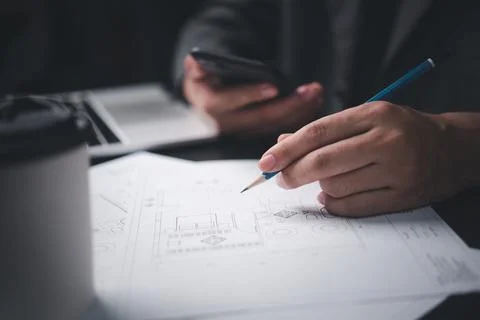 Interior design engineer document plan architectural. industrial drawing bl.. Foto stock