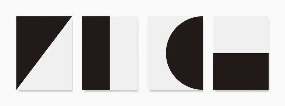 The interior design features minimal wall art showcasing black shapes. This.. Stock Illustration