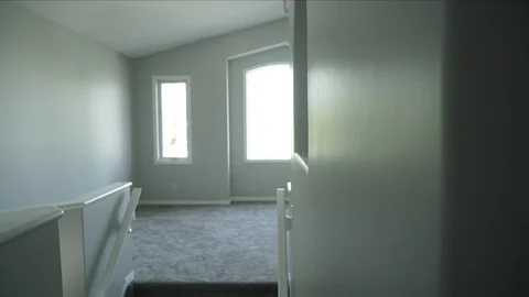 Interior design featuring modern neutral bonus living room large window grey Stockbeeldmateriaal 127460286