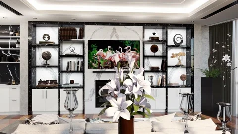 Interior Design with Fireplace Stockbeeldmateriaal 221535107