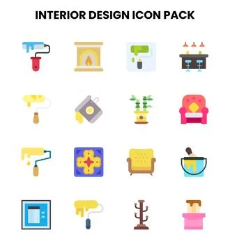 Interior Design Flat Bundle Icons Pack Stock Illustration