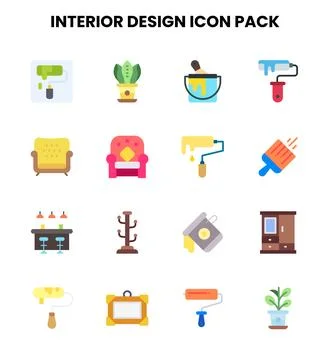 Interior Design Flat Collection Icons Pack Stock Illustration