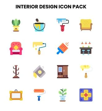 Interior Design Flat Design Icons Pack Stock Illustration