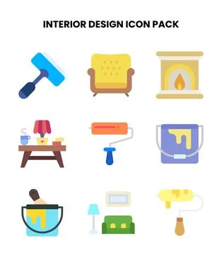 Interior Design Flat Design Icons Pack Stock Illustration