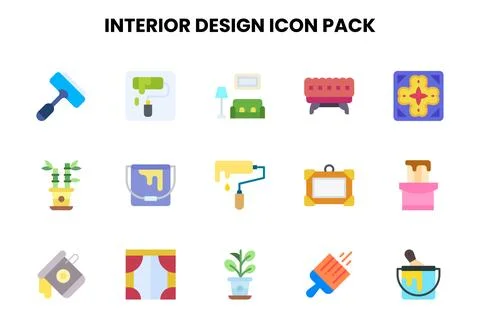 Interior Design Flat Set Icons Pack Stock Illustration