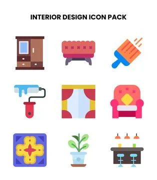 Interior Design Flat SVG Icons Pack Stock Illustration