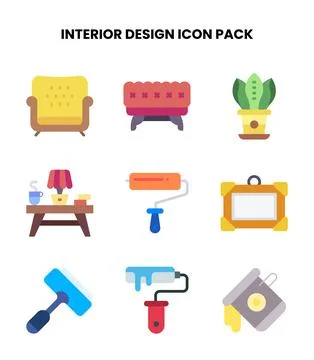 Interior Design Flat SVG Icons Pack Stock Illustration