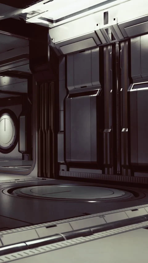 Interior design of a futuristic space station control room in low light Stock Footage 336178018