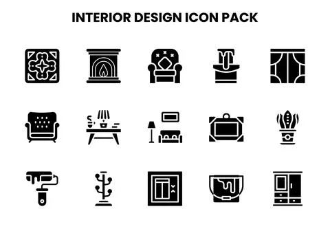 Interior Design Glyph Icons Pack Ilustração Stock