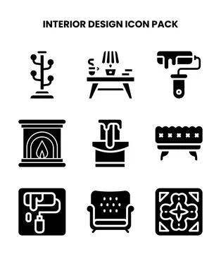 Interior Design Glyph Scalable Icons Pack Stock Illustration