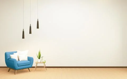 Interior design has a armchair on empty room japanese design,3D rendering Stock Illustration