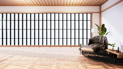 Interior design has a armchair on empty room japanese design,3D rendering Stock Illustration