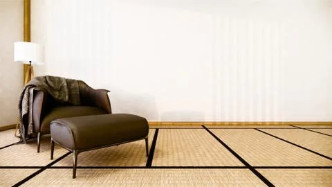 Interior design has a armchair on empty room japanese design,3D rendering Illustrazione stock