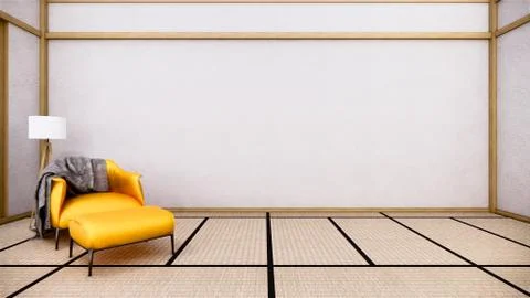 Interior design has a armchair on empty room japanese design,3D rendering Stock Illustration