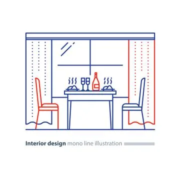 Interior design, home dining room, table setting and two chairs Stock Illustration