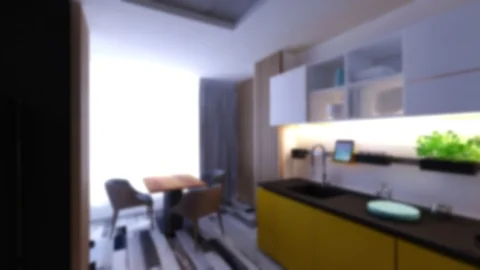 Interior Design kitchen blurred loft, modern Stock Footage 124809334