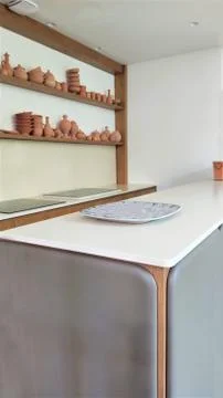 Interior design, kitchen counter, earthenware Stock Photos