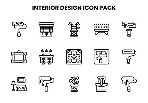 Interior Design Line Bundle Icons Pack Stock Illustration