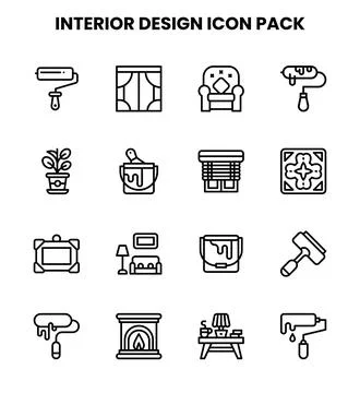 Interior Design Line Bundle Icons Pack Ilustração Stock