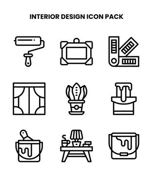 Interior Design Line Design Icons Pack Illustrazione stock