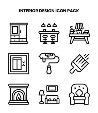 Interior Design Line Icons Pack Stock Illustration
