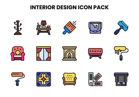 Interior Design Lineal Color Collection Icons Pack Illustrazione stock