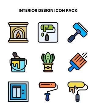 Interior Design Lineal Color Graphics Icons Pack Stock Illustration