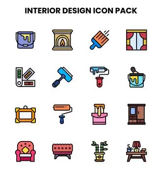 Interior Design Lineal Color Graphics Icons Pack Stockillustratie
