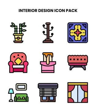 Interior Design Lineal Color Set Icons Pack Stock Illustration