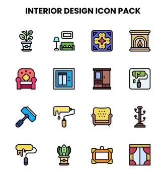 Interior Design Lineal Color UI Icons Pack Stock Illustration