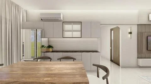 Interior design of a living room with false ceiling and lighting 3d rendering Illustrazione stock