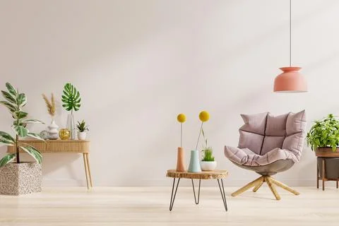 Interior design of living room at modern home with armchair on empty light .. Illustrazione stock
