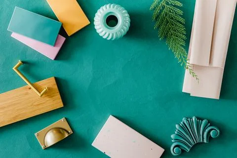 Interior design material board 3D rendering Stock Illustration