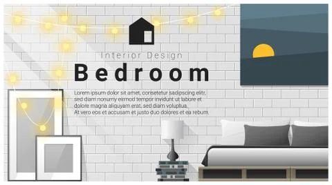 Interior design with Modern bedroom background Stock Illustration