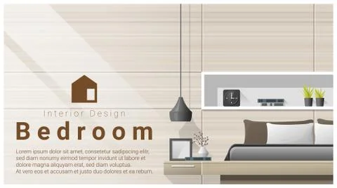 Interior design with Modern bedroom background Stock Illustration