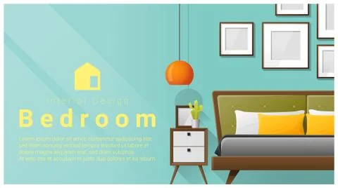 Interior design with Modern bedroom background Stock Illustration