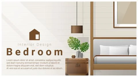 Interior design with Modern bedroom background Stock Illustration