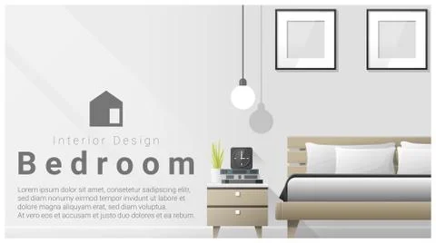 Interior design with Modern bedroom background Stock Illustration