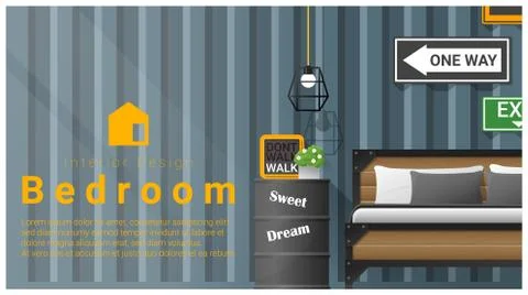 Interior design with Modern bedroom background Stock Illustration