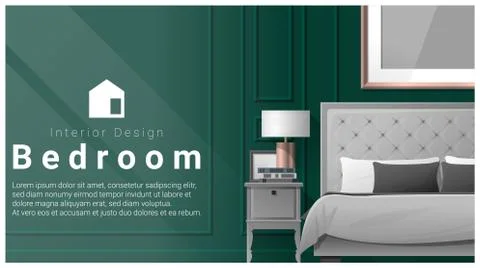 Interior design with Modern bedroom background Stock Illustration