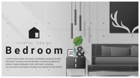 Interior design with Modern bedroom background Stock Illustration