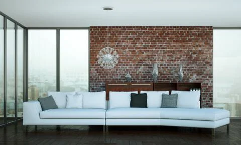Interior design modern bright room with white sofa Stock Illustration