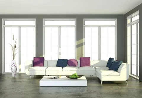 Interior design modern bright room with white sofa Stock Illustration