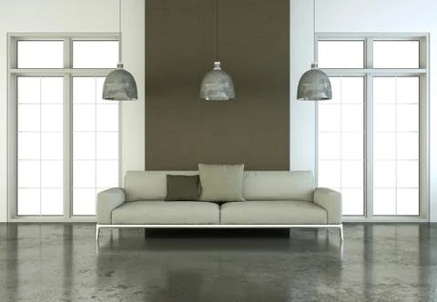 Interior design modern bright room with white sofa Stock Illustration