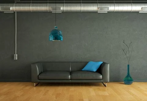 Interior design modern bright room with black sofa Stock Illustration