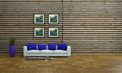 Interior design modern bright room with white sofa Stock Illustration